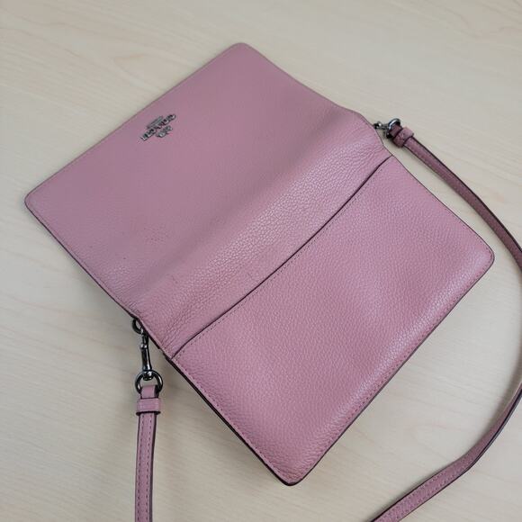 Coach Pink Rose Pebbled Leather Flap Snap Crossbody Wallet - Picture 9 of 11